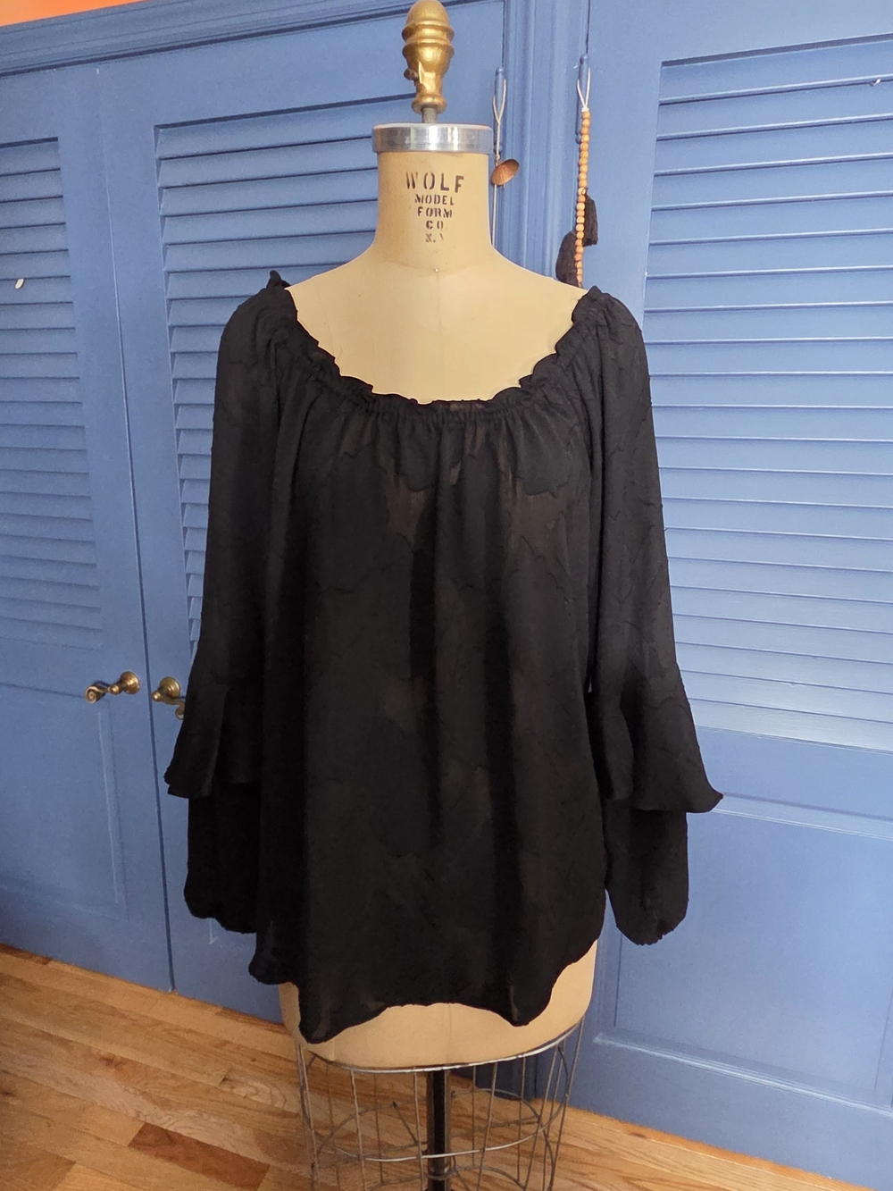 MICHAEL Michael Kors Black Tropical Leaf Embroidered Off-The-Shoulder Peasant Bl